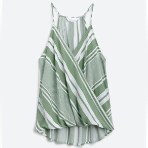 Light Green and White Striped Surplice Tank Top